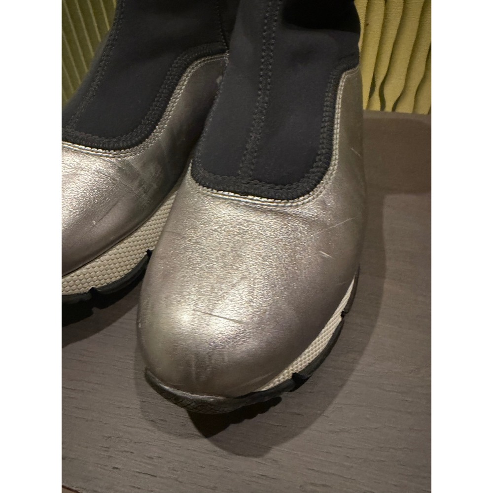 Prada Sport Silver Metallic Leather Black Neoprene Sock Sneaker Boots 10.5 40.5 - Picture 4 of 11
